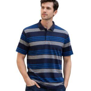 Calvin Klein Golf Polo Shirt Striped 2 Button Collared Blue Gray Cotton Large